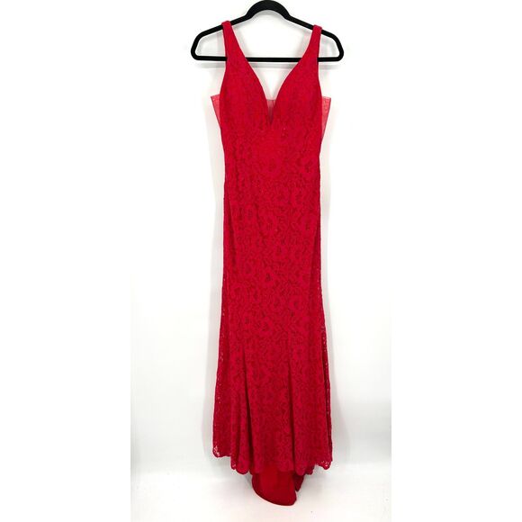 ABBY PARIS Red Lace Gem Bling Mermaid Homecoming Prom Maxi Formal Gown Dress 6 - Picture 3 of 11